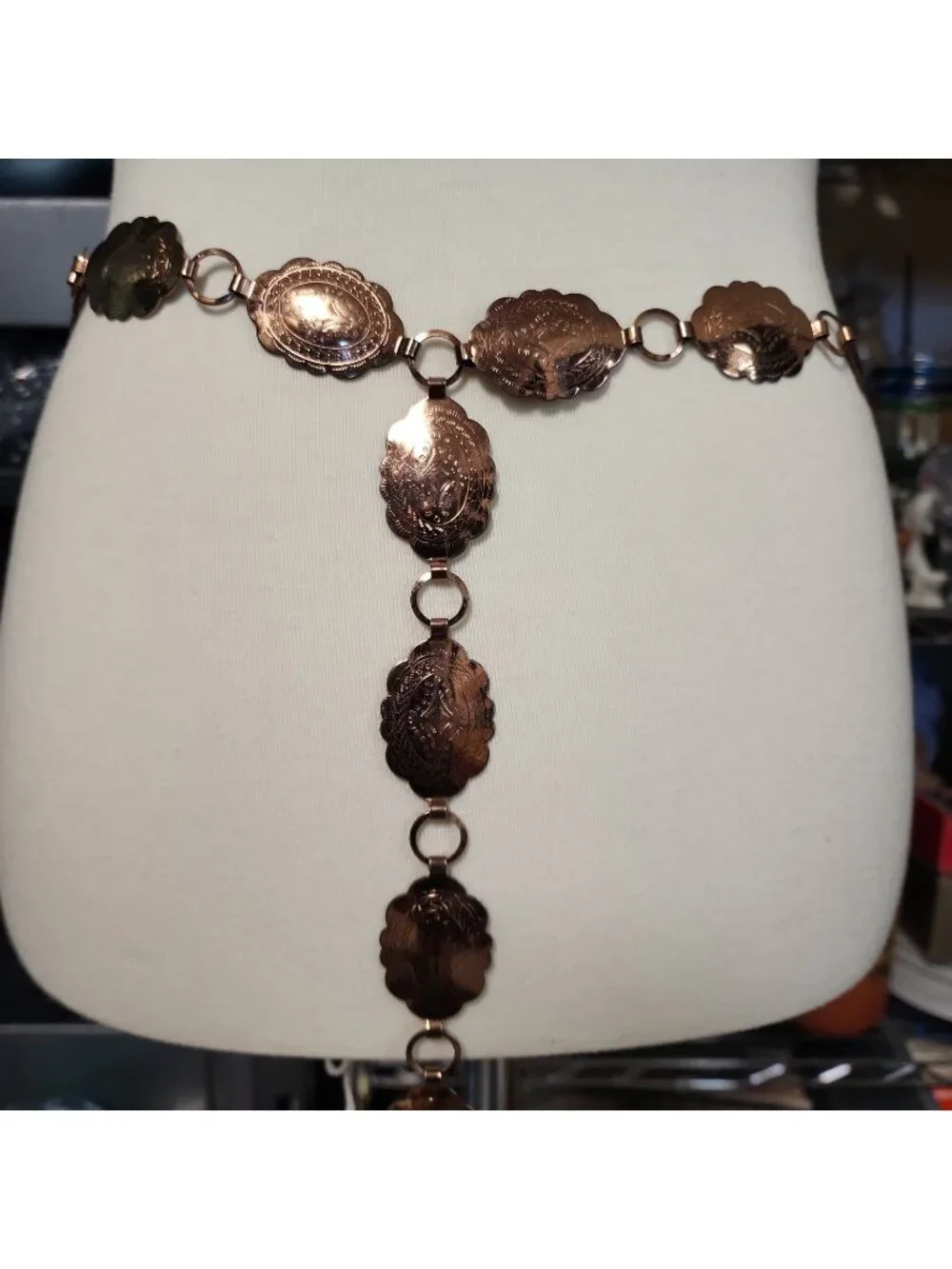 Vintage 1980’s Native American Concho hammered copper belt 38” Adjustable